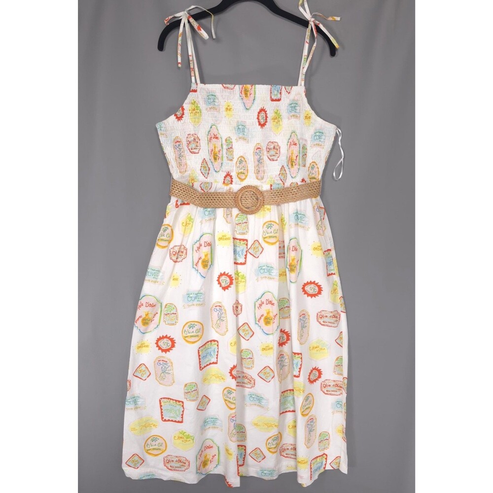 CYNTHIA ROWLEY Women's New Smocked Belted Midi Dress‎ LARGE Multicolor